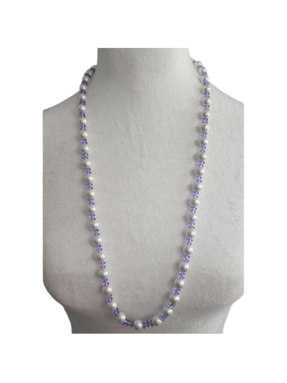 Purple White Beaded Necklace